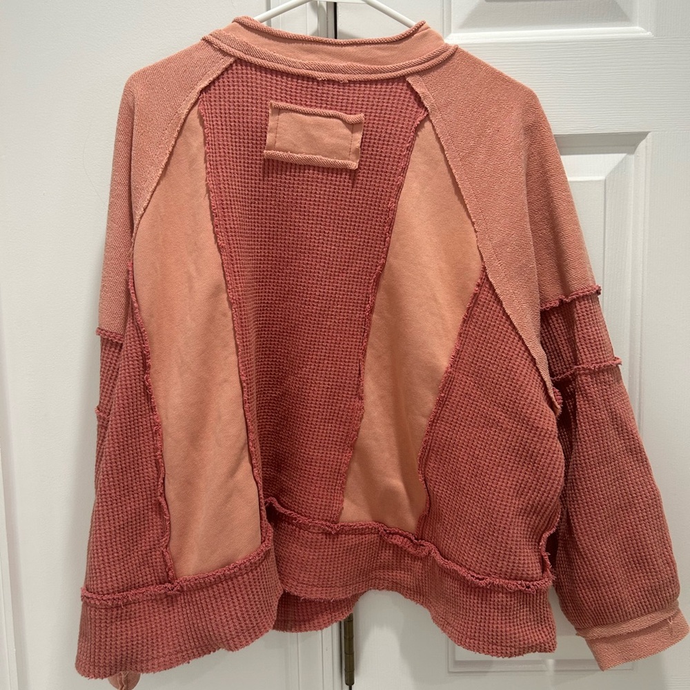 POL Patchwork Waffle Knit Pullover in Rose Salmon - image 2